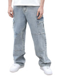 LOGEQI Mens Baggy Hip Hop Jeans Wide Leg Streetwear Jeans for Men Loose Fit Cargo Denim Pants Y2k