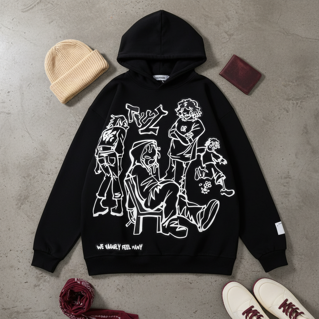 Premium flat-lay hoodie on concrete