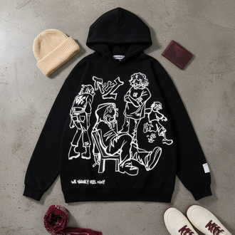 Premium flat-lay hoodie on concrete